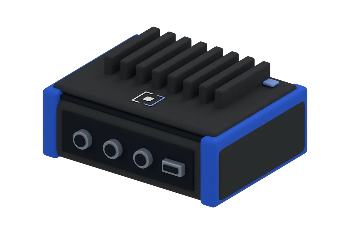 Concepto del Vision Core: una caja compacta con disipador y conectores para cámaras y sensores